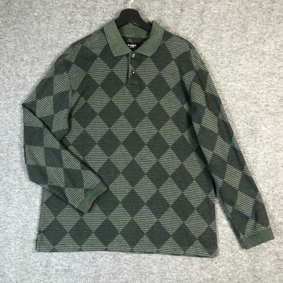 VTG Haggar Sweater Mens L Argyle Henley Knit Collared Grandpa 90s Green Classic - Picture 2 of 10